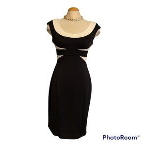 Quality Dress Black & Cream Sz 8 Elegant Flattering Waistline